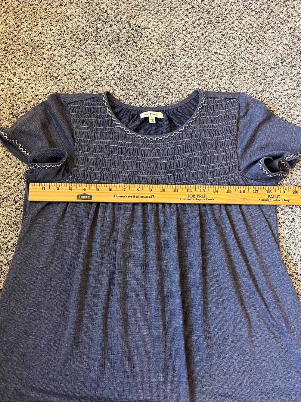 Max Studio Washed Navy Smocked Short-Sleeve Women's Top Small Flutter Sleeve - Picture 6 of 8